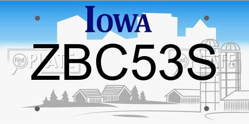 ZBC53S Iowa License Plate