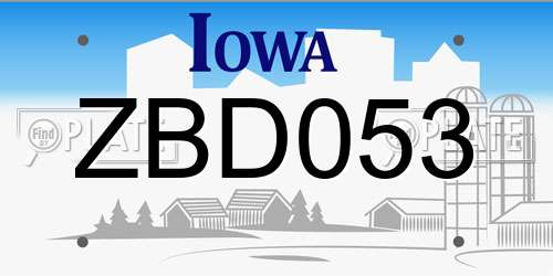ZBD053 Iowa License Plate