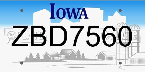 ZBD7560 Iowa License Plate