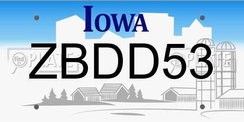 ZBDD53 Iowa License Plate