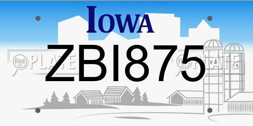 ZBI875 Iowa License Plate