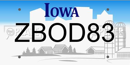 ZBOD83 Iowa License Plate