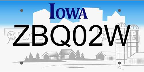 ZBQ02W Iowa License Plate