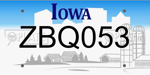 ZBQ053 Iowa License Plate