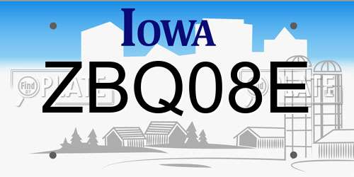 ZBQ08E Iowa License Plate