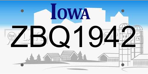 ZBQ1942 Iowa License Plate