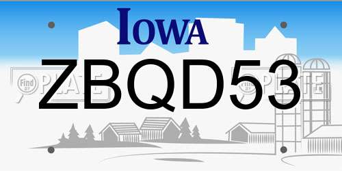 ZBQD53 Iowa License Plate