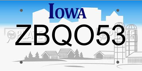 ZBQO53 Iowa License Plate
