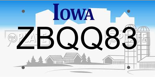 ZBQQ83 Iowa License Plate