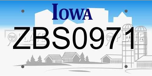 ZBS0971 Iowa License Plate