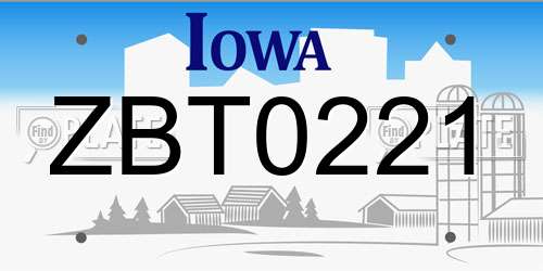 ZBT0221 Iowa License Plate