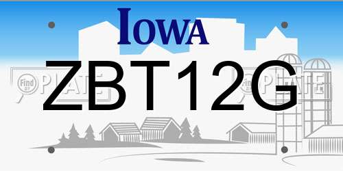 ZBT12G Iowa License Plate
