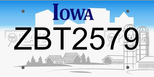 ZBT2579 Iowa License Plate