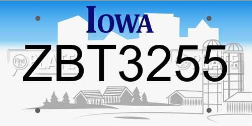ZBT3255 Iowa License Plate