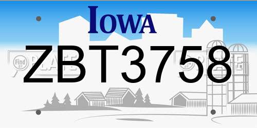 ZBT3758 Iowa License Plate