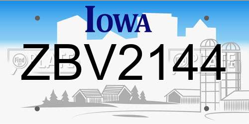 ZBV2144 Iowa License Plate