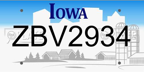 ZBV2934 Iowa License Plate