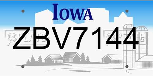 ZBV7144 Iowa License Plate