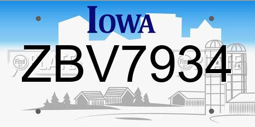 ZBV7934 Iowa License Plate