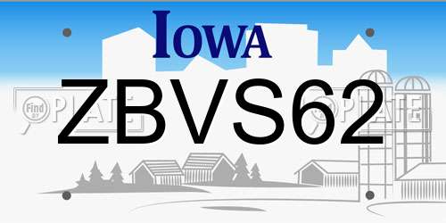 ZBVS62 Iowa License Plate