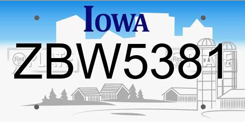 ZBW5381 Iowa License Plate