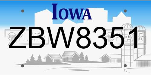 ZBW8351 Iowa License Plate