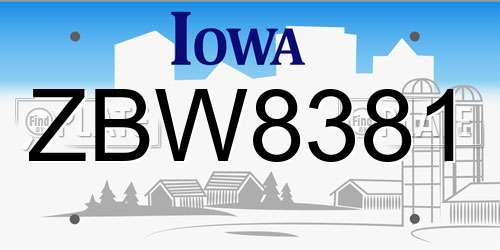 ZBW8381 Iowa License Plate
