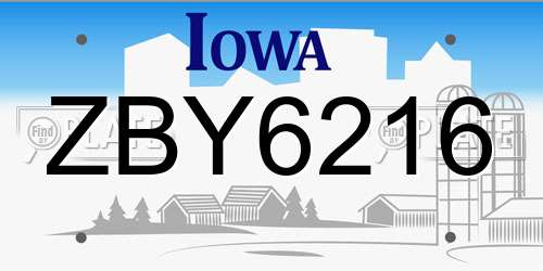 ZBY6216 Iowa License Plate
