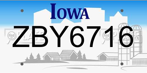 ZBY6716 Iowa License Plate