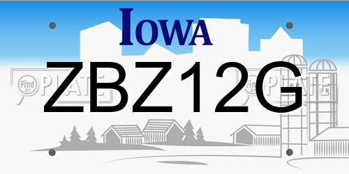 ZBZ12G Iowa License Plate