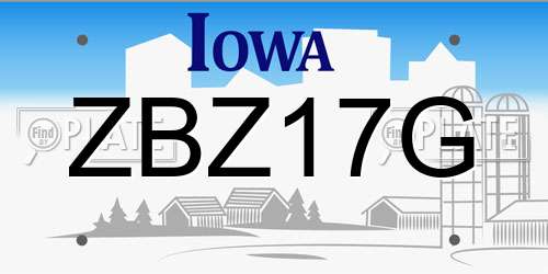 ZBZ17G Iowa License Plate
