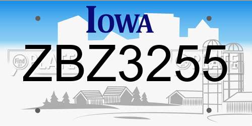 ZBZ3255 Iowa License Plate