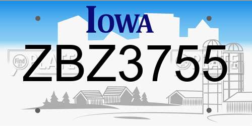 ZBZ3755 Iowa License Plate