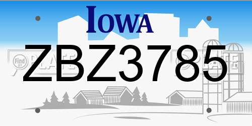 ZBZ3785 Iowa License Plate