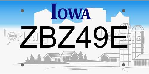 ZBZ49E Iowa License Plate