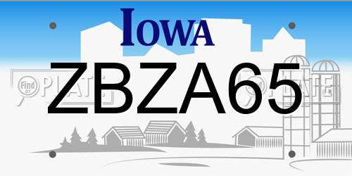 ZBZA65 Iowa License Plate