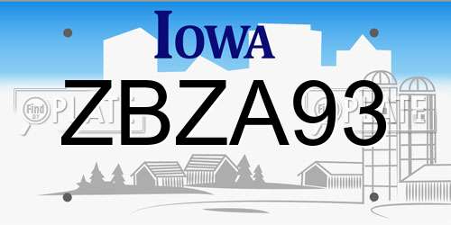 ZBZA93 Iowa License Plate