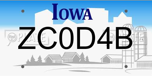 ZC0D4B Iowa License Plate