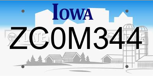 ZC0M344 Iowa License Plate