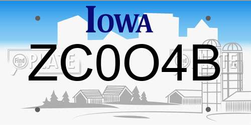 ZC0O4B Iowa License Plate