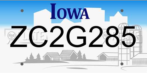 ZC2G285 Iowa License Plate