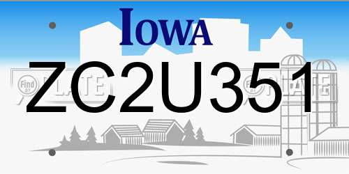 ZC2U351 Iowa License Plate