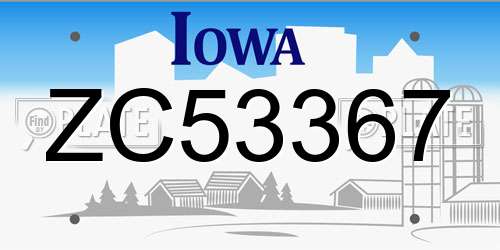 ZC53367 Iowa License Plate