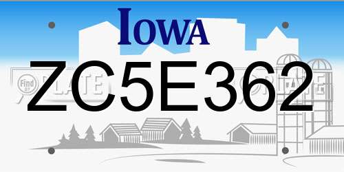 ZC5E362 Iowa License Plate