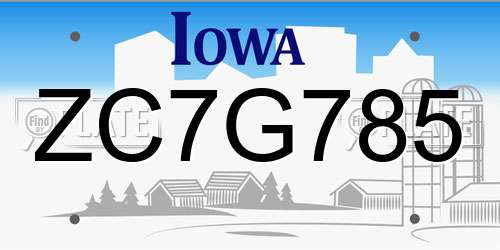 ZC7G785 Iowa License Plate