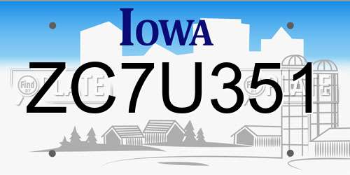 ZC7U351 Iowa License Plate
