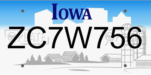 ZC7W756 Iowa License Plate