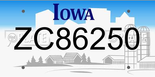 ZC86250 Iowa License Plate