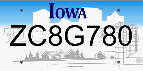 ZC8G780 Iowa License Plate