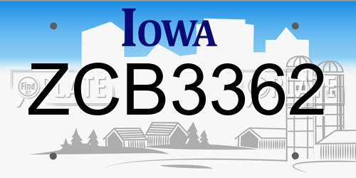 ZCB3362 Iowa License Plate